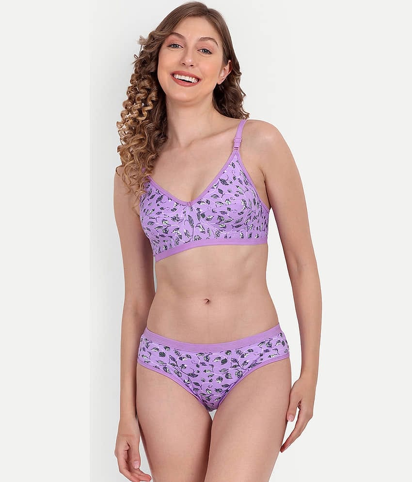 Aprozone Poly Cotton Women's Bra & Panty Set ( Purple ) Lingerie Set