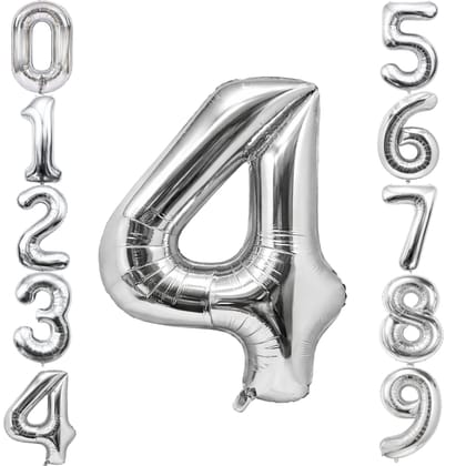 Number 4 Silver Foil Balloon -  40 inches - 1PC