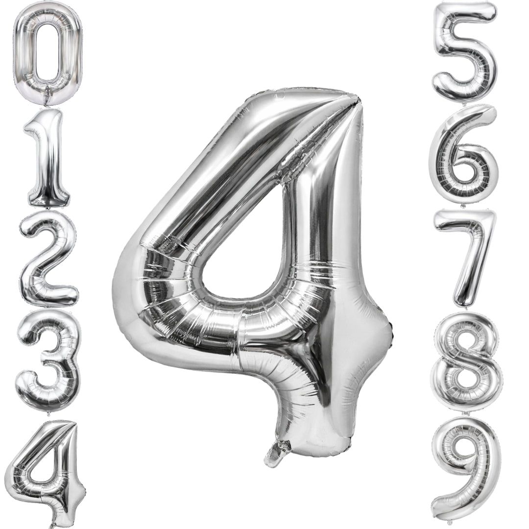 Number 4 Silver Foil Balloon -  40 inches - 1PC
