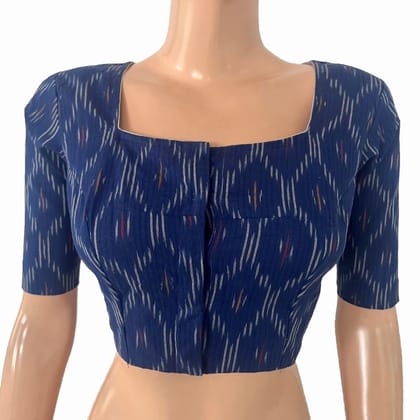 Ikat Cotton Square Neck Blouse, Blue, BI1095-S