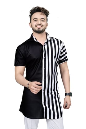 Chic Black & White Striped Half Sleeve Shirt by Glamastitch.-S