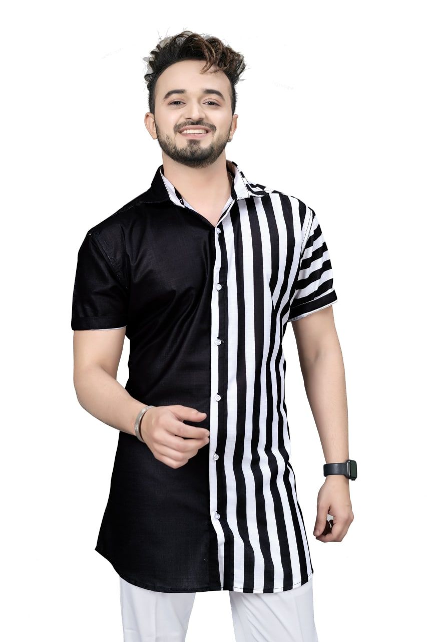 Chic Black & White Striped Half Sleeve Shirt by Glamastitch.-S