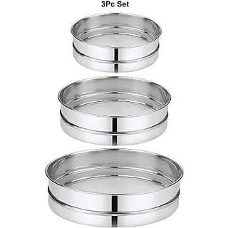 i WARE KkitchenCare Stainless Steel Atta Chalni/Flour/Spices/Sieve. Set of 3 Sieve