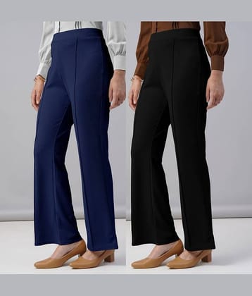 Qyaas Women Lycra Korean Trousers ( Navy Blue,Black )