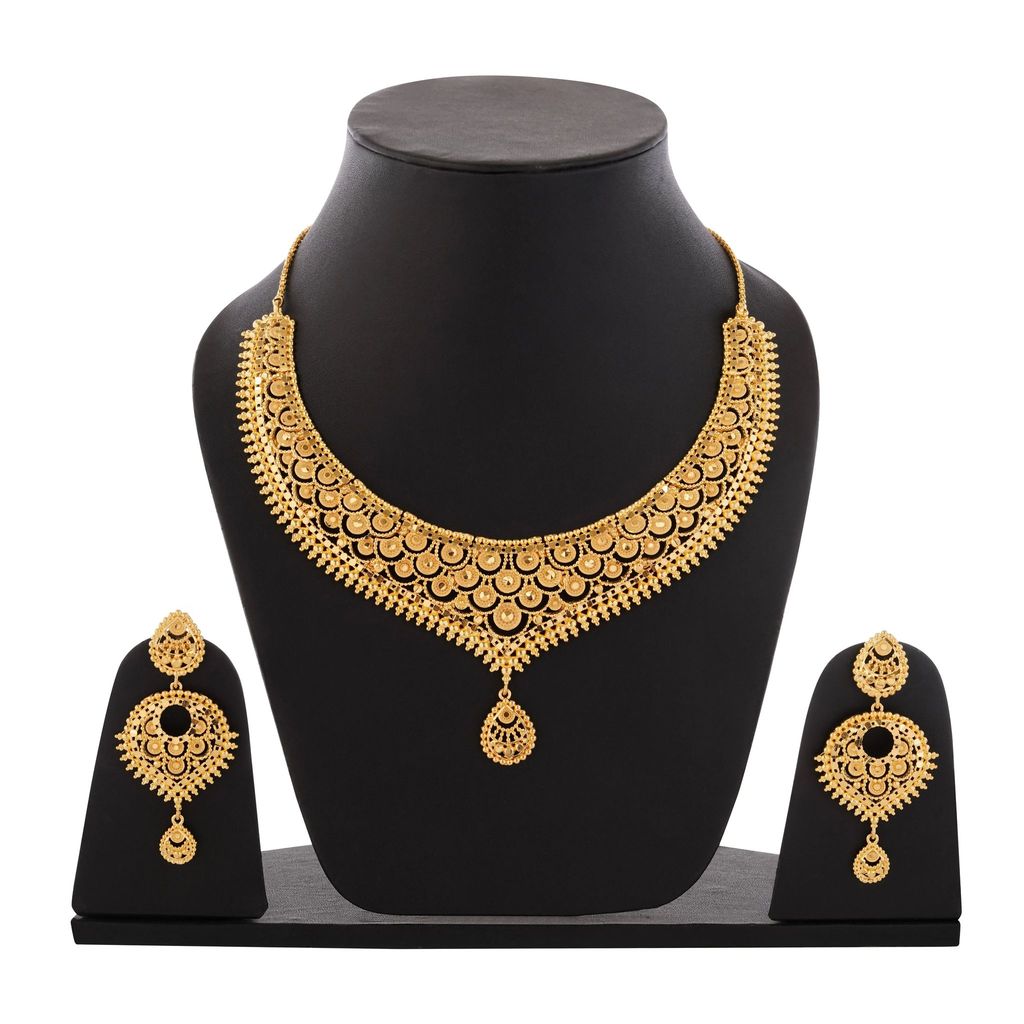 Elegant South Indian Gold Plated Bridal Choker Necklace Set with Earrings – Wedding Jewelry for Women"
