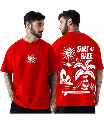 RodZen Men Cotton Blend Oversized Fit Printed T-Shirt ( Red )