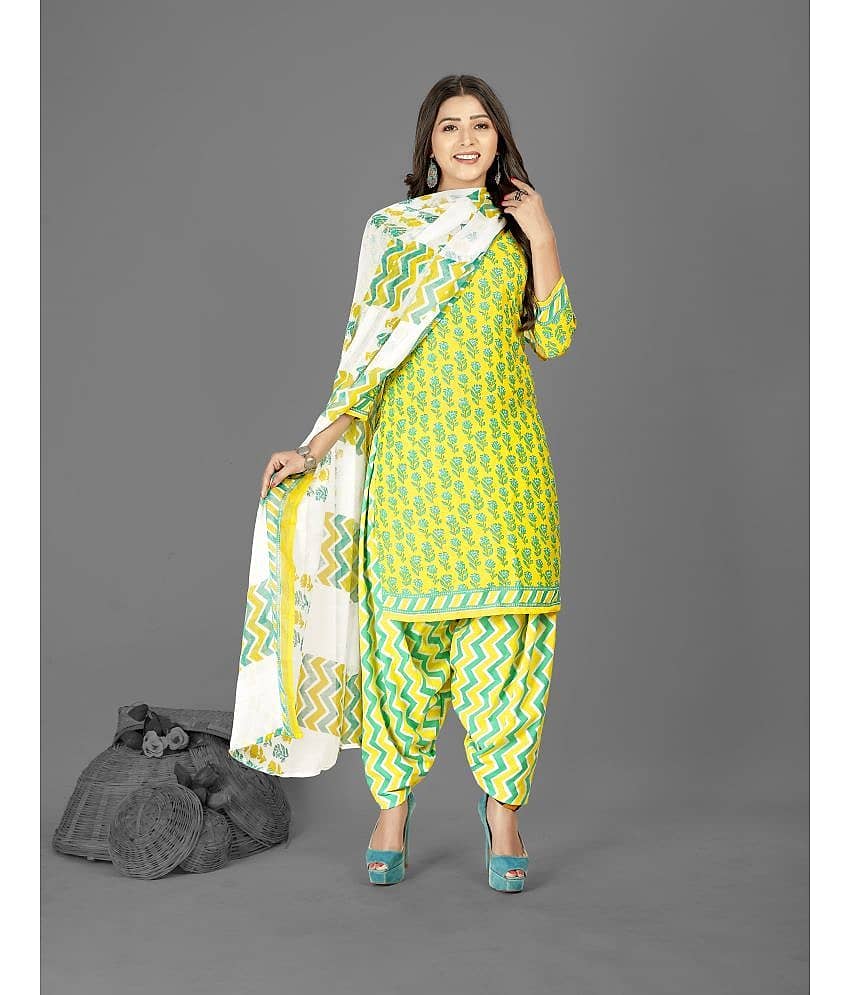 Anand Unstitched Crepe Colorblock Dress Material - Yellow ( Pack of 1 )
