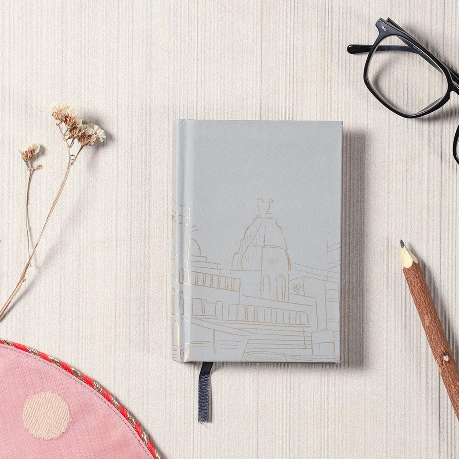 Handmade Printed Diary Small Grey 15x10 cm