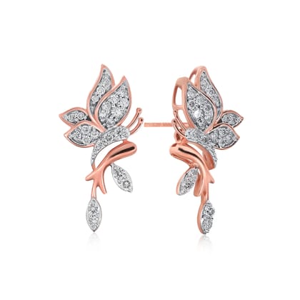 Senco Gold 14K Rose Gold Fluttering Allure Diamond Studs Earrings (Gold Weight - 3.3 g / 0.43 carat / HI-SI)