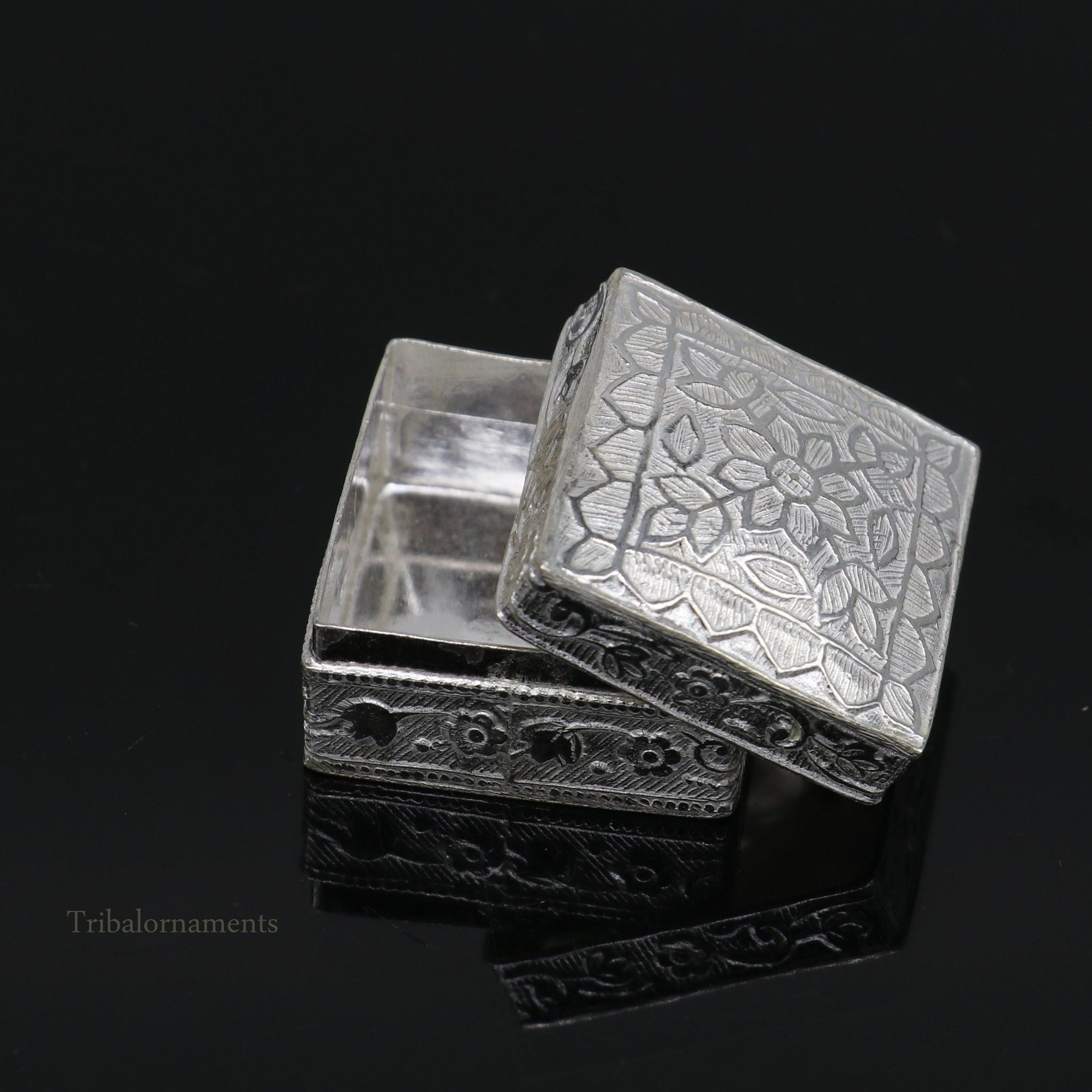 925 sterling silver trinket box, kajal box/casket box bridal square eyeliner box collection, container box, eyeliner box gifting art stb189