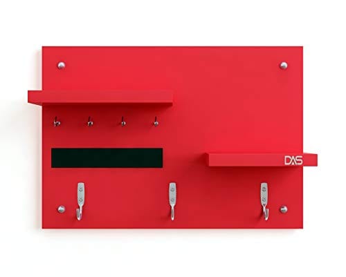 DAS Wall Mounted Home Décor Key Chain Holder/Organizer Key Hooks with Double Wall Shelf Display Rack Red (7 Hooks)- Diana