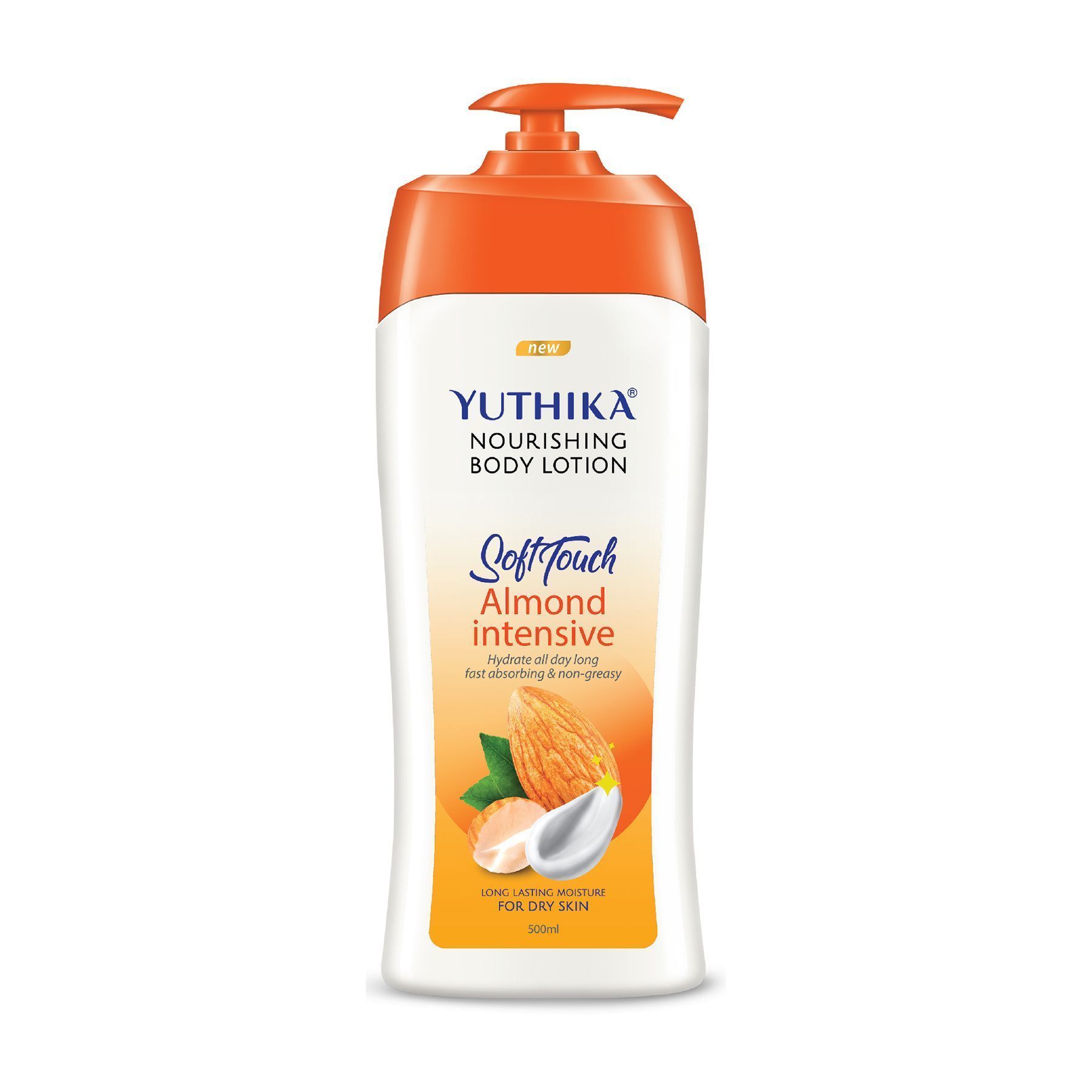 Yuthika Almond Body Lotion for Dry Skin 500ml, Long Lasting Nourishing Body Lotion Non-Greasy, Fast Absorbing Bodylotion