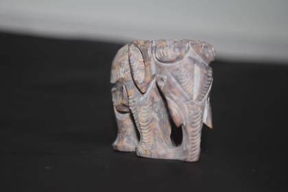 Handcrafted Wooden Elephant Figurine, Rustic Gray, Decorative Sculpture with Carved Details, Home Decor