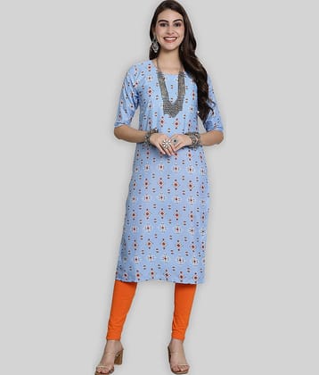 7Threads Crepe Printed Straight Women's Kurti - Blue ( Pack of 1 )