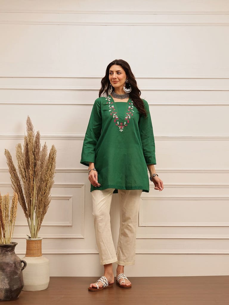 Emerald Charm Mirror Work Kurta