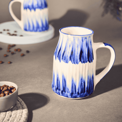 Khurja Pottery Milk Mug Chimni Blu Clr Wt Wht Line Set Of 2
