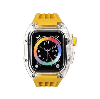 Luxury Modification Kit Transparent Case + Rubber Silicone Straps By iSerieshub Compatible For Smart Watch (44MM 45MM)-44-45MM / Yellow