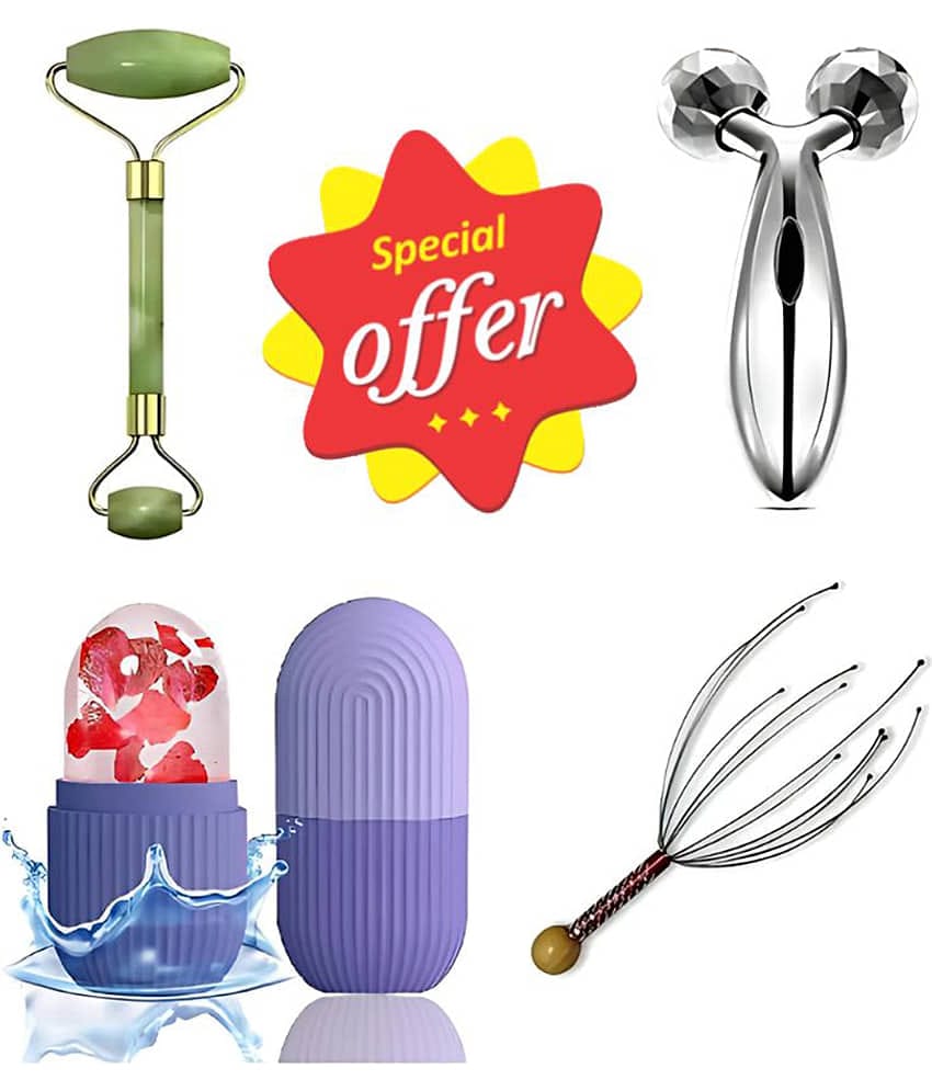 XFORIA Ice & Jade Roller, 3D Massager, Spring Head Massager pack of 4