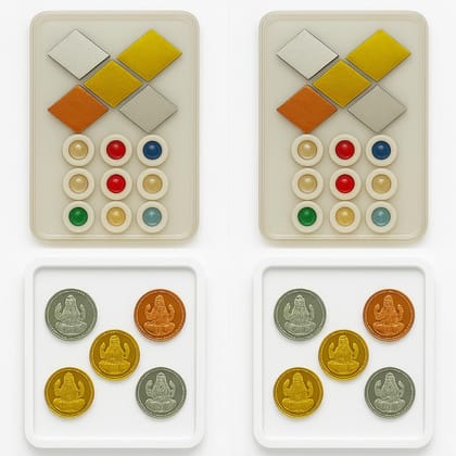 Navrathna & Panchadhatu Pooja Combo (Set of 2) � Navaratna Vastu Kit + 10 Panchaloha Lakshmi Coins (4 Gold, 4 Silver, 2 Copper) for Homam, Bhoomi & Vasakal Pooja