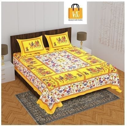 3001-Hometrade India-Standard King Size (90*108 Inches) Double Bedsheet With 2 Pillow Cover-RJ-14-Jaipur lining-3162