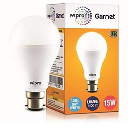 Wipro Garnet Base B22 15-Watt LED Bulb (Pack of 2, Cool Day Light)