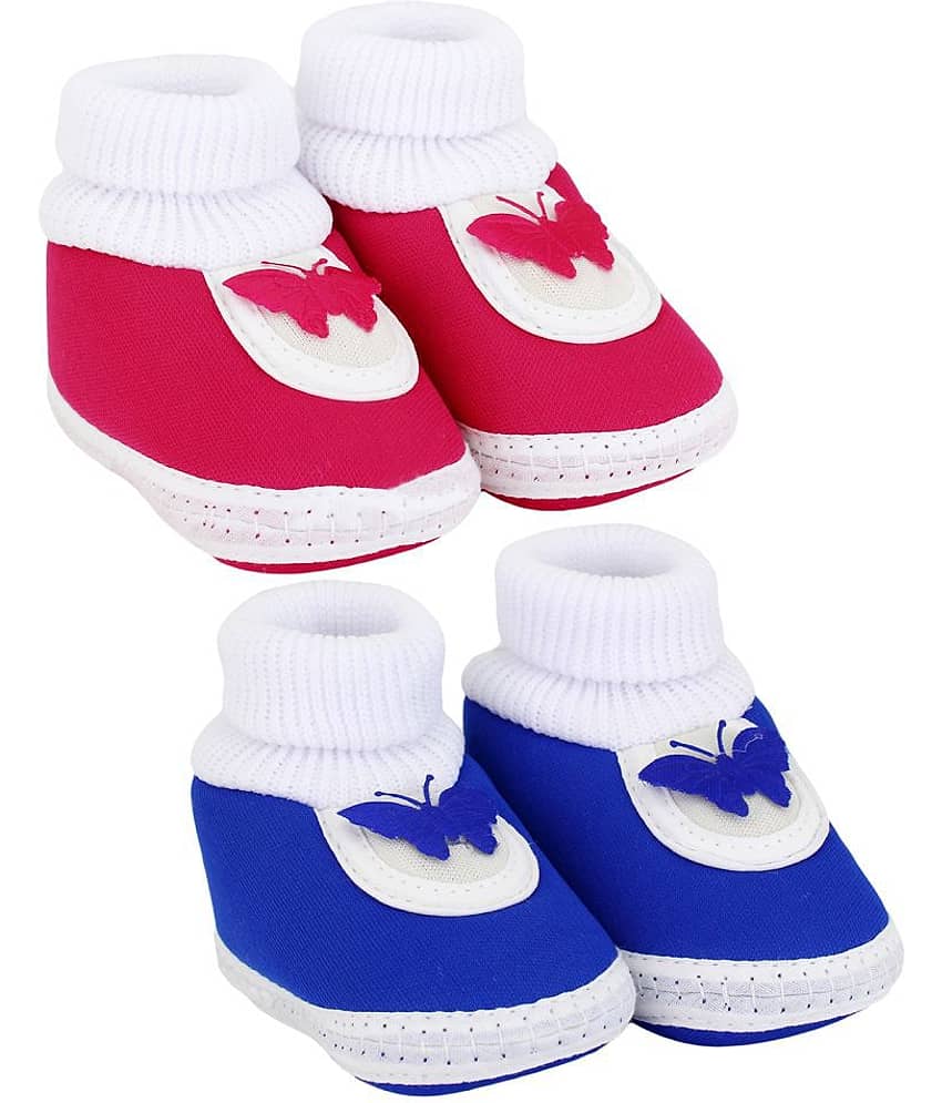 Neska Moda Baby Boys And Baby Girls Blue And Pink Soft Slip On Booties For 0 To 6 Months