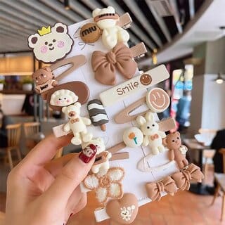 14 Pcs Kids Hair Clips Set Cartoon Icecream Cute Trendy Baby Girls Toddlers Hair Pins Barrettes,Combo of 14 Pcs,Brown