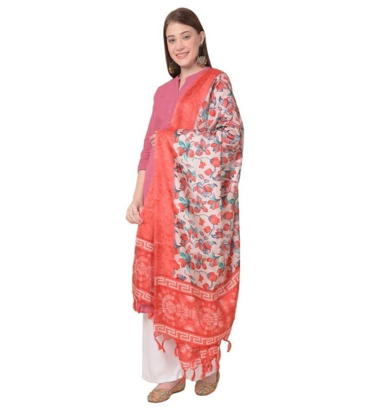 Women's Art Silk Printed Dupatta (Red)-PID47048