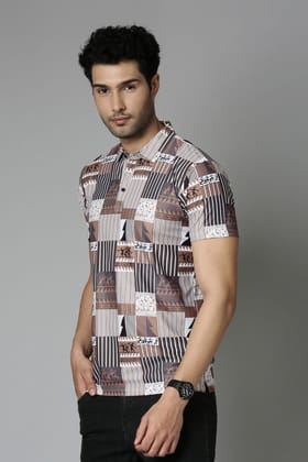 Caramel Printed Polo T-Shirt-M