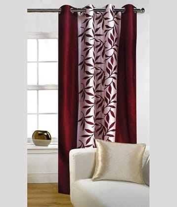 N2C Home Floral Semi-Transparent Eyelet Curtain 7 ft ( Pack of 1 ) - Maroon