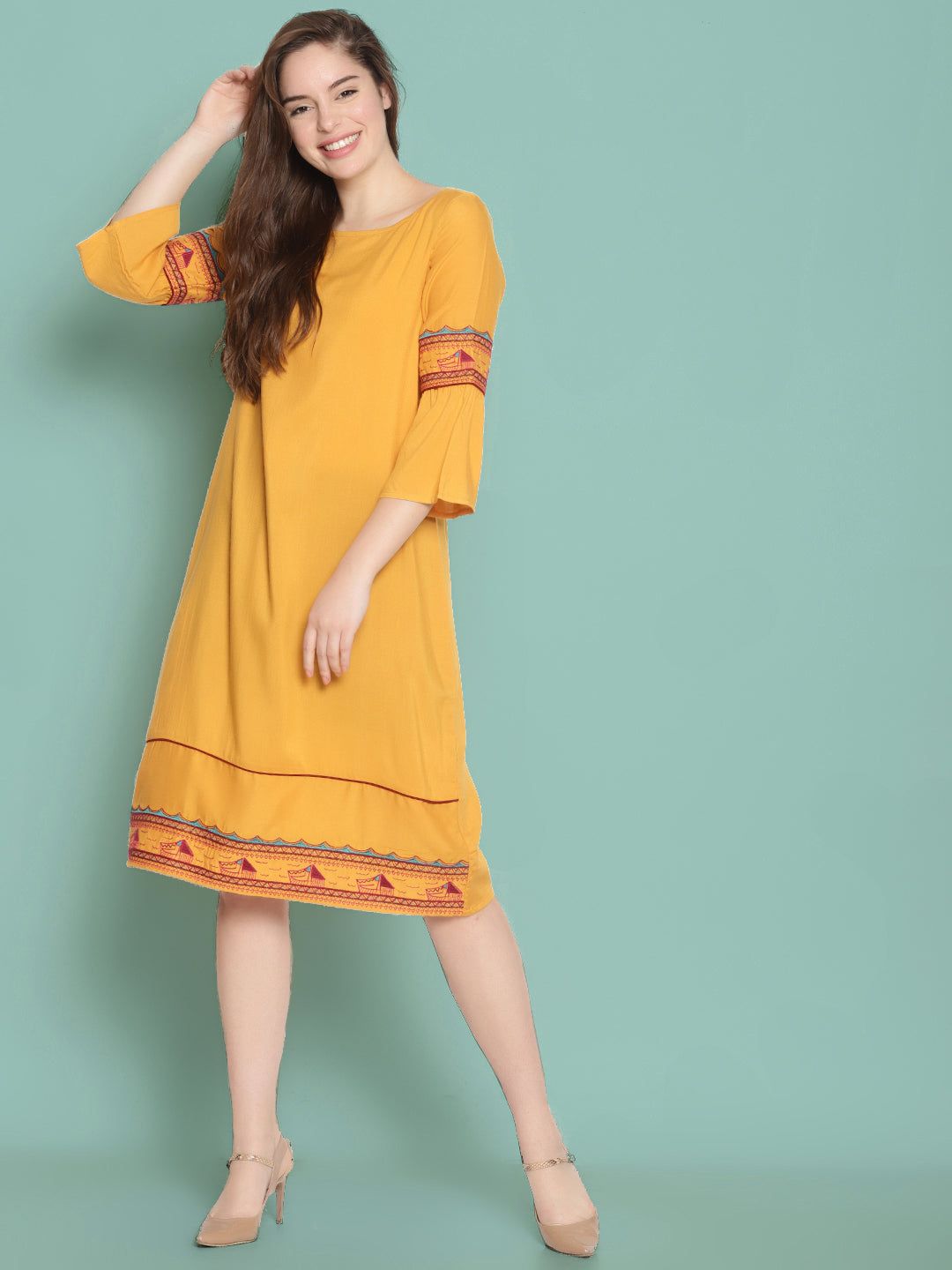 Yellow Embroidered Dress-L