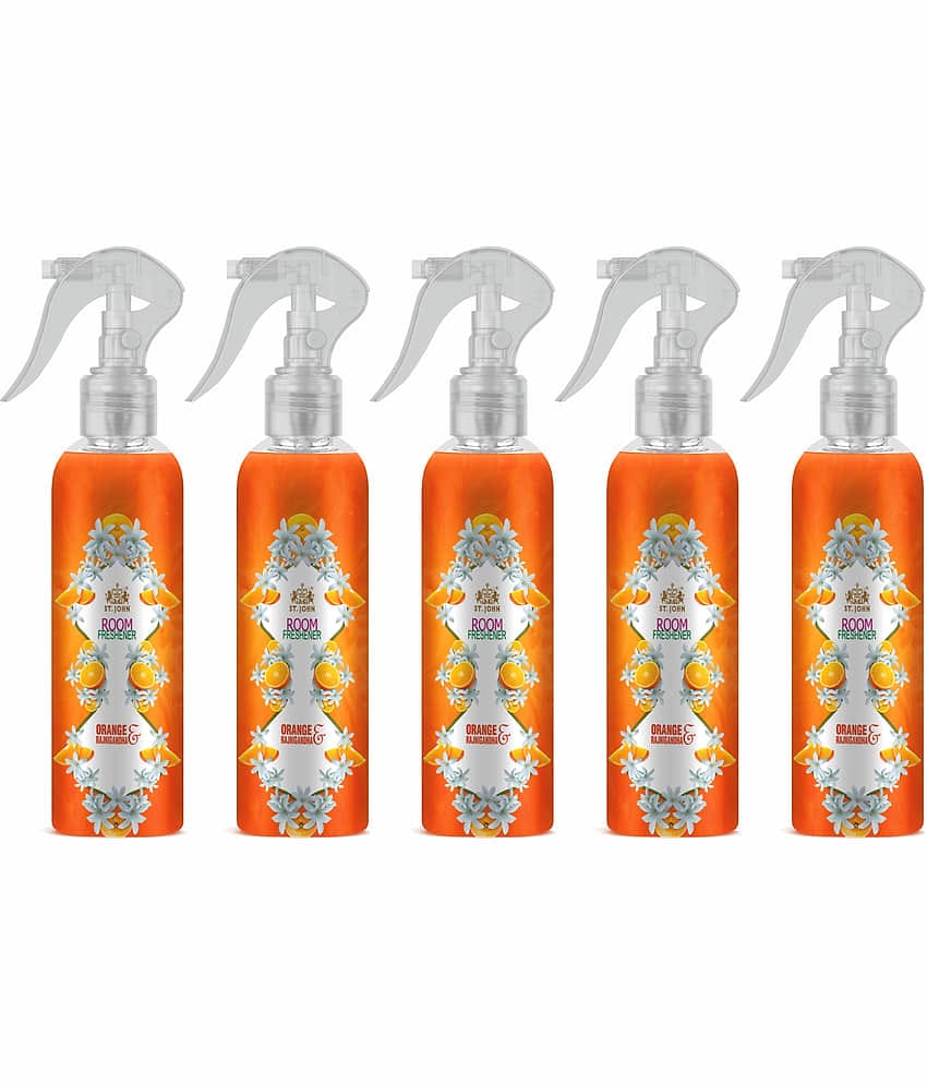 ST.JOHN Orange Rajnigandha Room Freshener For Home & Office 250ml Each (1250ml) - Pack of 5