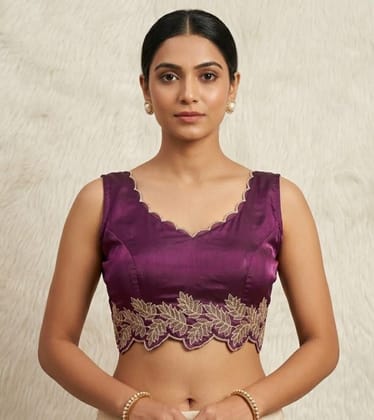 Women's Silk Embroidered Sweetheart Neck Sleeveless Readymade Padded Blouse (Wine, Size 38)-PID66644 Women's Silk Embroidered Sweetheart Neck Sleeveless Readymade Padded Blouse (Wine, Size 38)-PID66644
