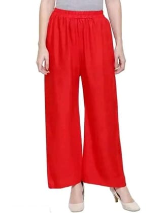 Womens Casual Rayon Solid Ankle Length Palazzo (Red, Free Size)