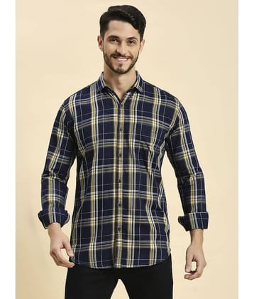 HJ HASASI 100% Cotton Slim Fit Checks Full Sleeves Men's Casual Shirt - Navy ( Pack of 1 )