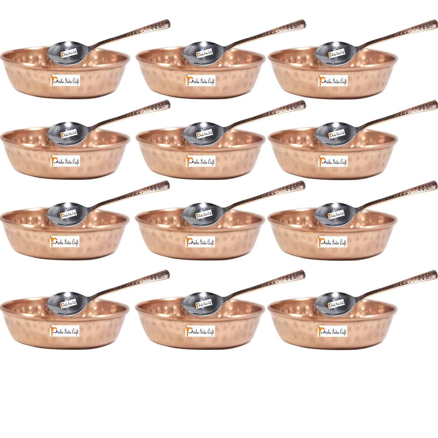 Pure Copper Serving Bowls with Spoons | Set of 12