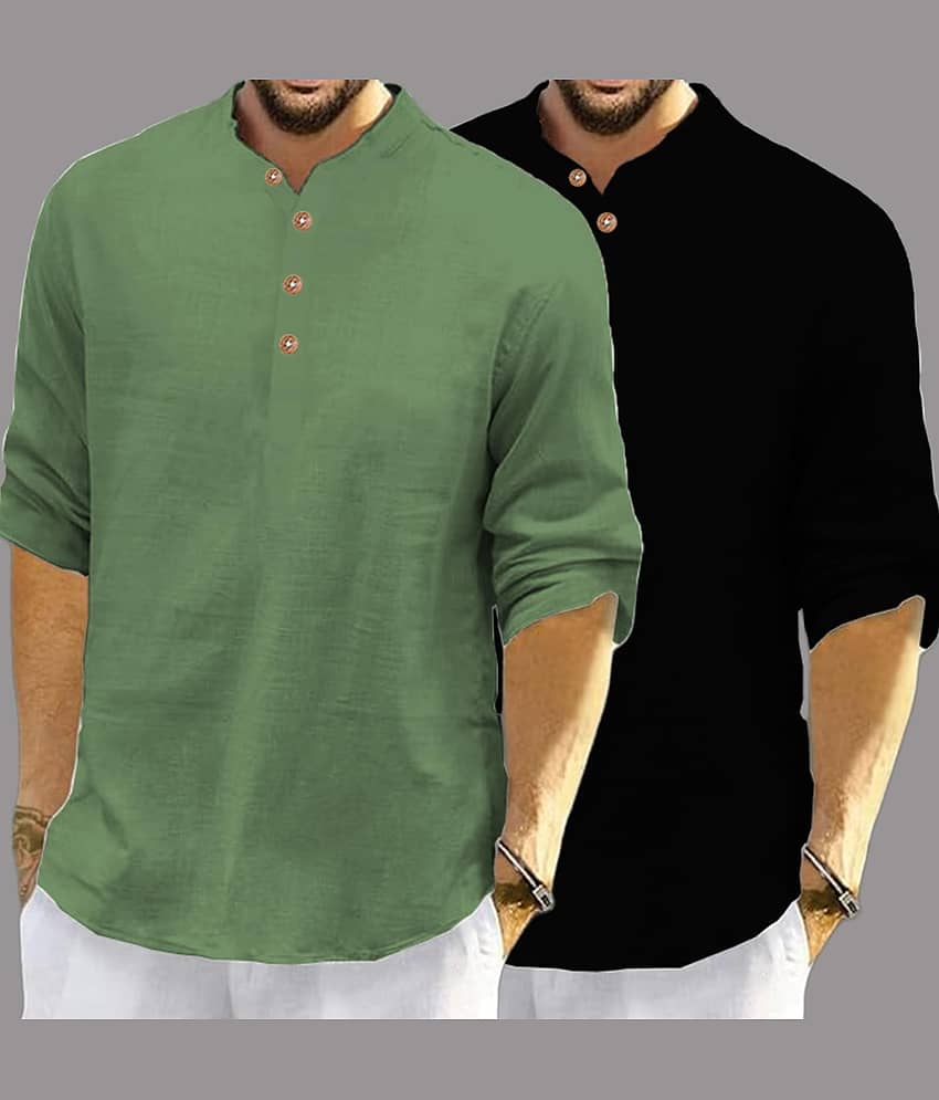 UNI VIBE Brown Cotton Blend Men's Shirt Style Kurta ( Pack of 2 )