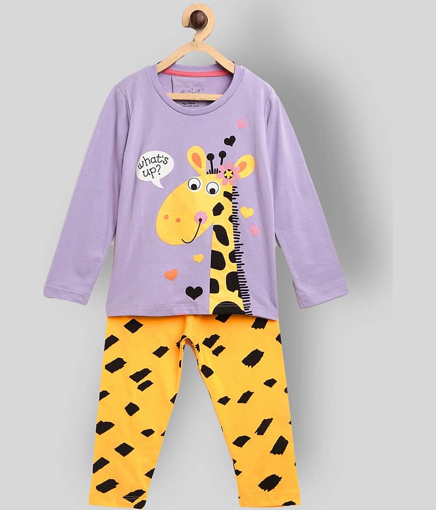 Lazy Shark Pack of 1 Girls Cotton Blend Nightsuit Set ( Lavender )