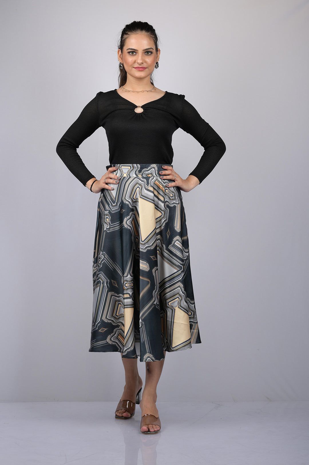 Grey Digital Print Party Wear Skirt for women party wear and daily use (OTL-SKT1015)-Grey / S
