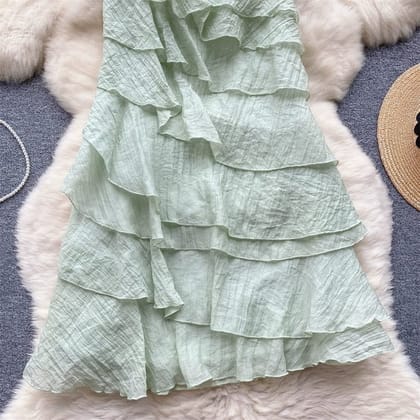 Starfish one shoulder frill dress-Green / XS