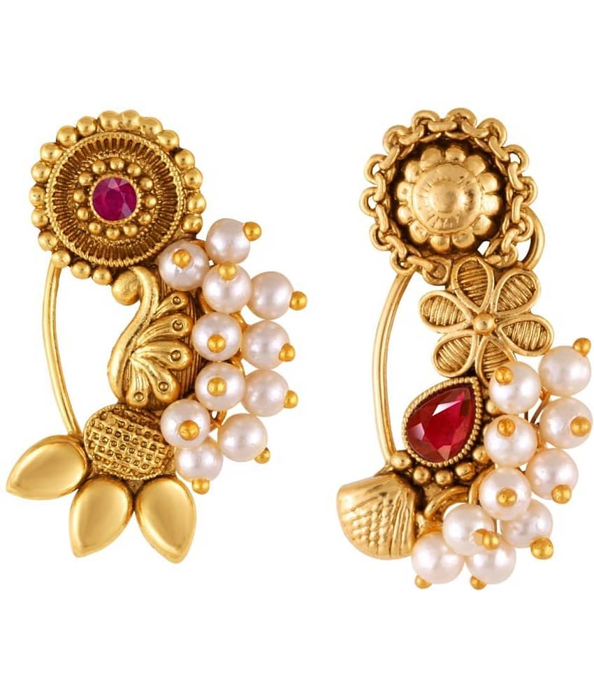 Vivastri's Premium & Elegant Peackock Style Cubic Zirconia Bead Studded Nose Rings For Women & Girls