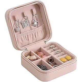 Mini Jewelry Travel Case, PU Leather Organizer Box, Small Portable Jewellery Storage Holder for Womens Rings Earrings Ne