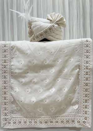 CREAM WEAVING  SAFA DUPATTA SET ( ONPAPER PATTERN)