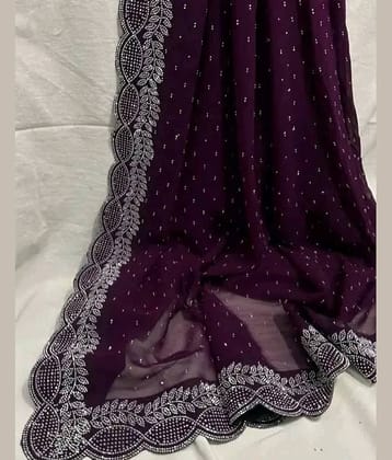 Gullak Georgette Embellished Regular Saree With Unstitched Blouse Piece ( Purple )