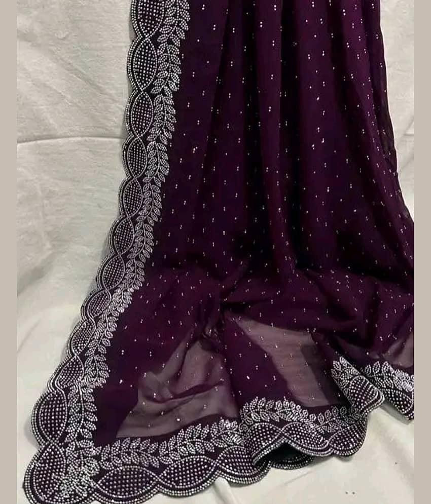 Gullak Georgette Embellished Regular Saree With Unstitched Blouse Piece ( Purple )