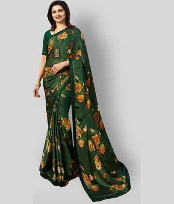 Gazal Fashions Chiffon Printed Saree With Unstitched Blouse Piece ( Multicolor )