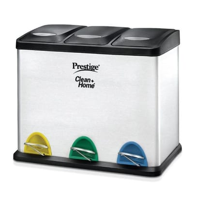 Prestige Trio Flip Bin 24-Litre Dustbin (Silver) | Hygienic Hands-Free Operation | Home & Office Waste Management Prestige Trio Flip Bin 24-Litre Dustbin (Silver) | Hygienic Hands-Free Operation | Home & Office Waste Management