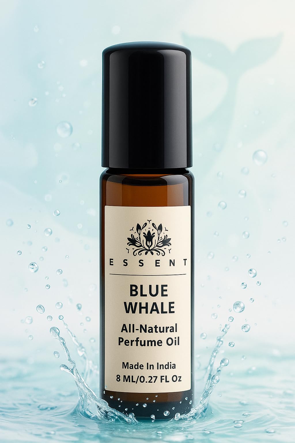 Essent BLUE WHALE Roll-On Attar | Aquatic Ocean-Inspired Perfume Oil for Men | Fresh Long Lasting Alcohol-Free Fragrance | 0.27 fl. oz. (8 ml)