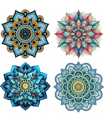Colorful Mandala Flower Floor Rangoli Floor Sticker, Wall Stickers, Set of 4, 10 Inch Each, Boho Floral Decor Self Adhesive Sticker (Pack of 4)