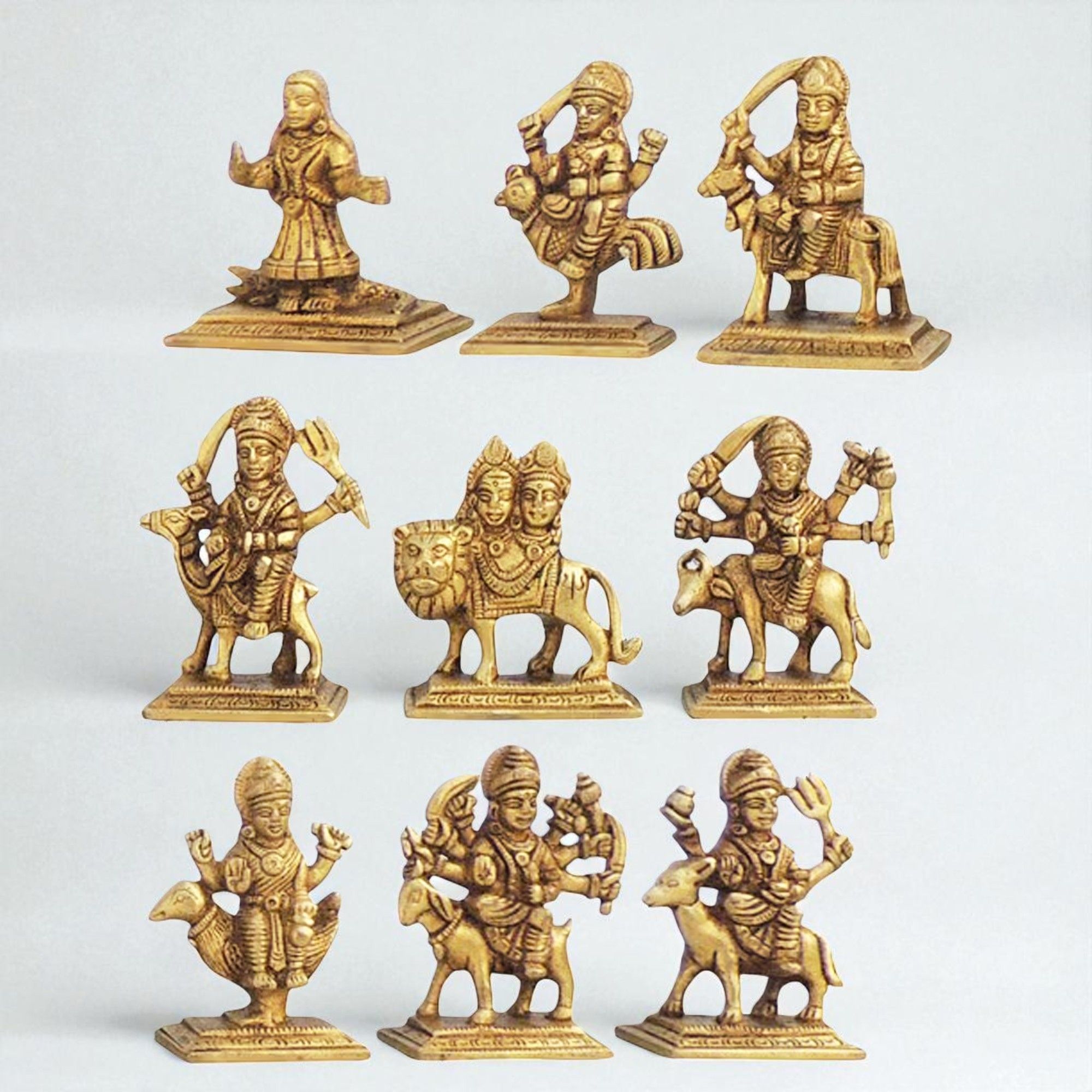 Brass Nav Durga Statue - Set of Nine Durga Idols for Puja & Festive Decor, Height : 3.2 Inch (BSMAS1271 A)